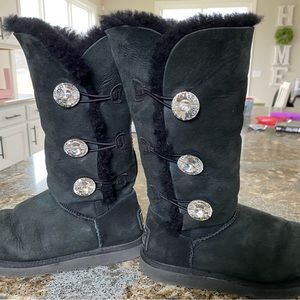 Rare find! Black Bailey button boots with Swarovski crystals